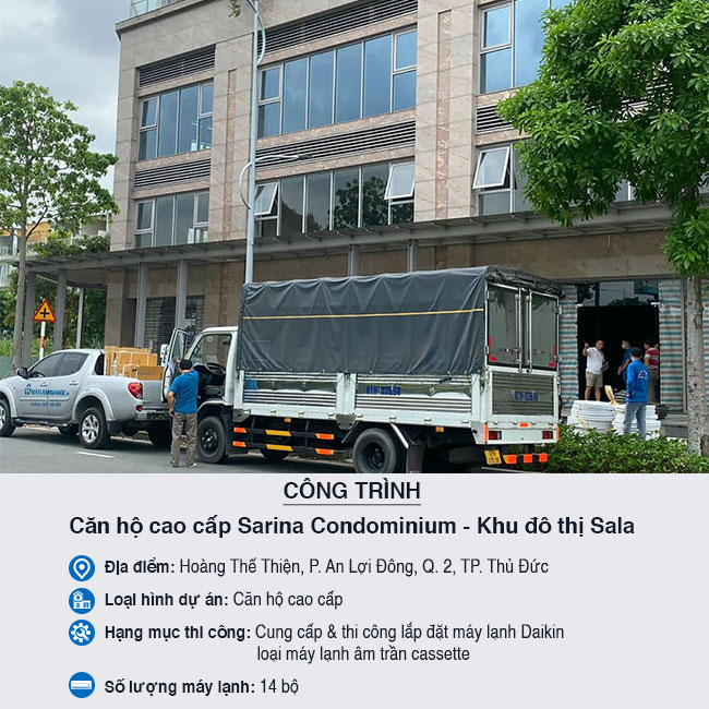Cung cấp và lắp đặt máy lạnh âm trần Daikin cho Căn hộ cao cấp Sarina Condominium - Khu đô thị Sala